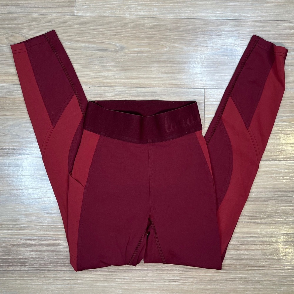 Lululemon Womens High Rise Leggings Side Pockets Burgundy Red Size 2